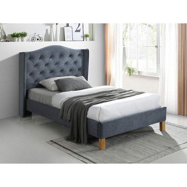 Ліжко односпальне ASPEN VELVET 120x200 колір сірий / дуб BLUVEL 14 ASPENV120SZD