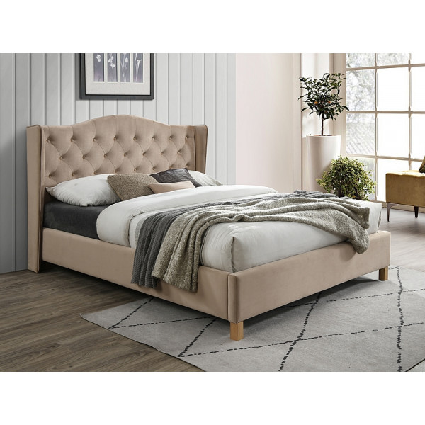 Двоспальне ліжко ASPEN VELVET 160x200 колір беж / дуб BLUVEL 28 ASPENV160BD