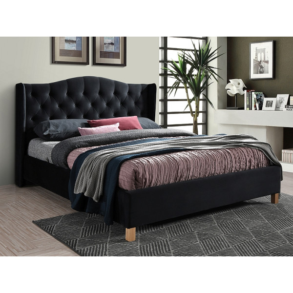 Ліжко двуспальне ASPEN VELVET 160x200 колір чорний / дуб Черный ASPENV160CD