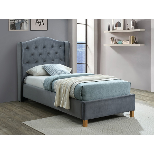 Ліжко односпальне ASPEN VELVET 90x200 колір сірий / дуб BLUVEL 14 ASPENV90SZD