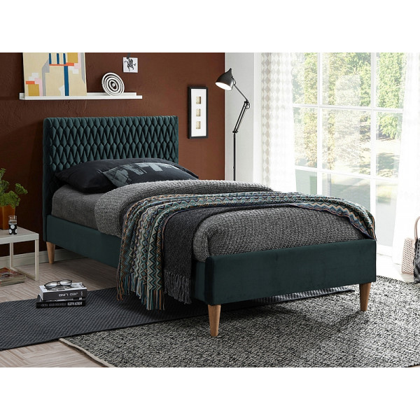 Ліжко односпальне AZURRO VELVET 90X200 колір зелений / дуб BLUVEL 78 AZURROV90ZD