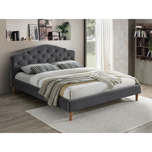 Ліжко двуспальне CHLOE VELVET 160X200 сірий / дуб BLUVEL 14 CHLOEV160SZD