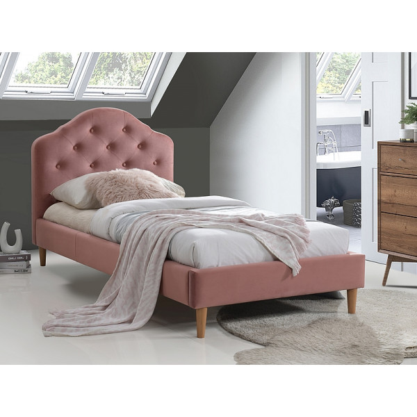 Ліжко односпальне CHLOE VELVET 90X200 антична троянда / дуб BLUVEL 52 CHLOEV90RD