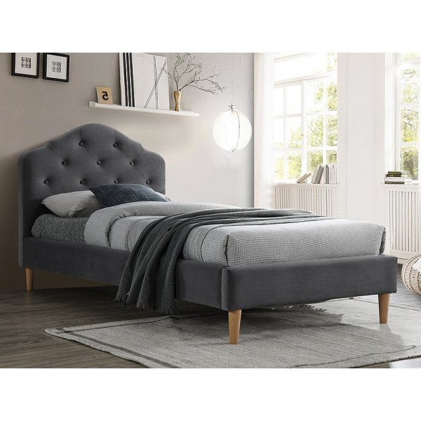 Ліжко односпальне CHLOE VELVET 90X200 сірий / дуб BLUVEL 14 CHLOEV90SZD