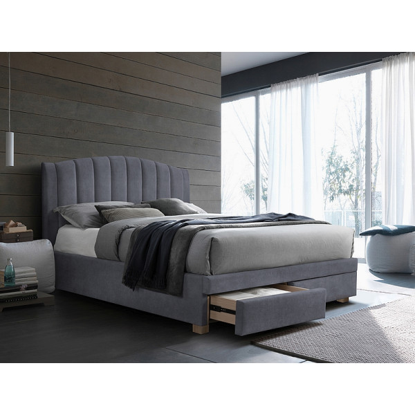 Ліжко двуспальне EMOTION VELVET 160X200 сірий / дуб TAP. 142 EMOTIONV160SZD