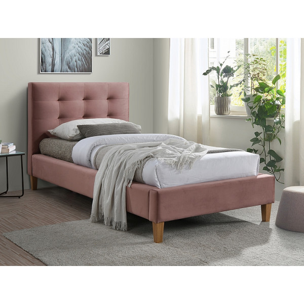 Ліжко односпальне TEXAS VELVET 90X200 колір антична троянда / дуб BLUVEL 52 TEXASV90RD